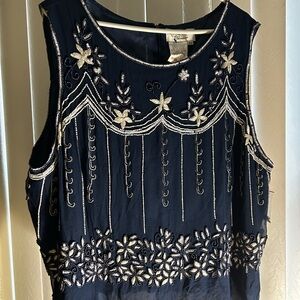 Adrianna Pappell navy blue and cream beaded Embroidered Sleeveless Top 22W